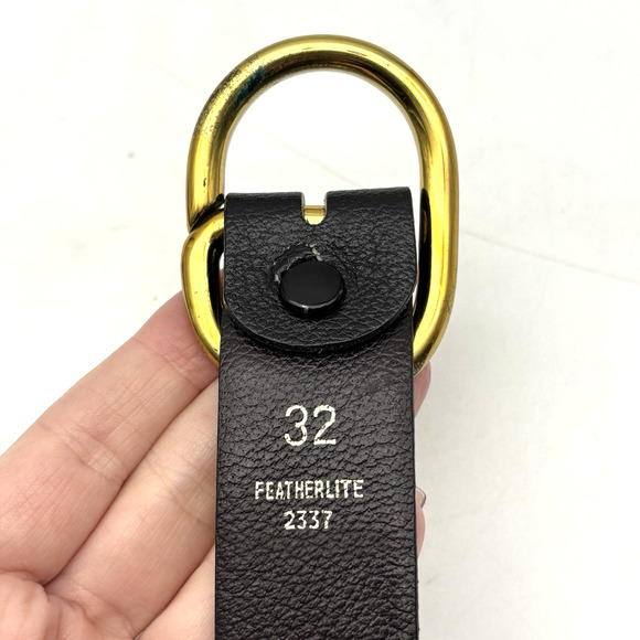 Vintage 70s Black Featherlite Leather Belt with Solid Brass Slide Buckle 31-34" - Picture 12 of 15